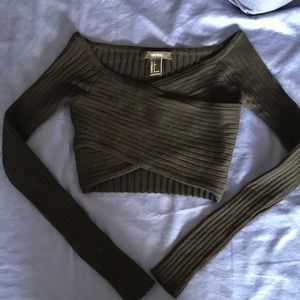 Black ribbed crop top with crisscross front